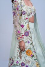 Graceful Indo Western Lehenga with Handcrafted Resham Embroidery and Cape Elegance