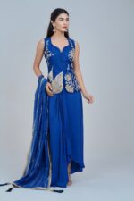 Radiant Indo Western Elegance in Fluorescent Hues with Sequin Detailing and Graceful Dupatta