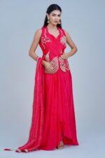 Radiant Indo Western Elegance in Fluorescent Hues with Sequin Detailing and Graceful Dupatta