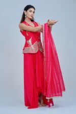 Radiant Indo Western Elegance in Fluorescent Hues with Sequin Detailing and Graceful Dupatta