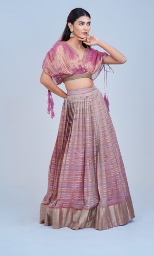Sparkling Elegance Glass Tissue Indowestern Lehenga Choli for the Modern Girl
