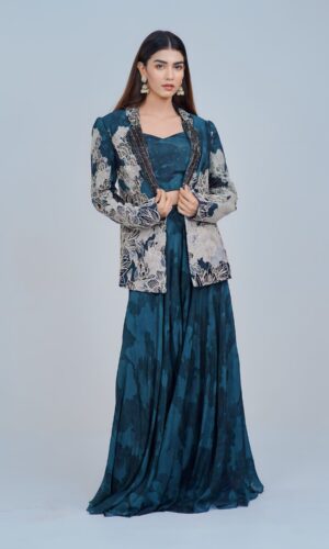 Elegant Floral Indo Western Set with Sleek Blazer Style