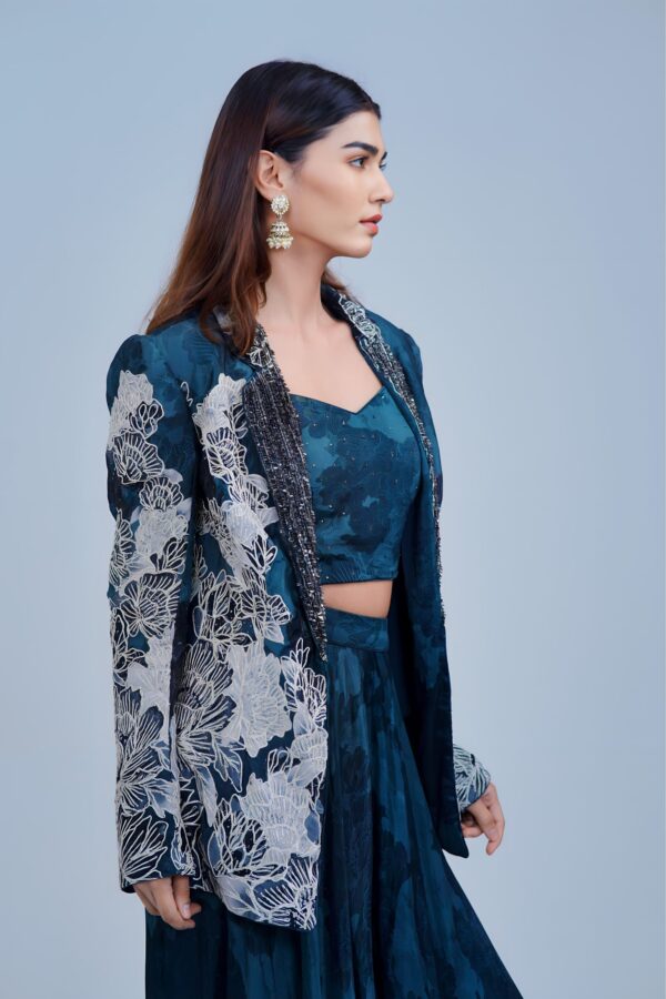 Elegant Floral Indo Western Set with Sleek Blazer Style