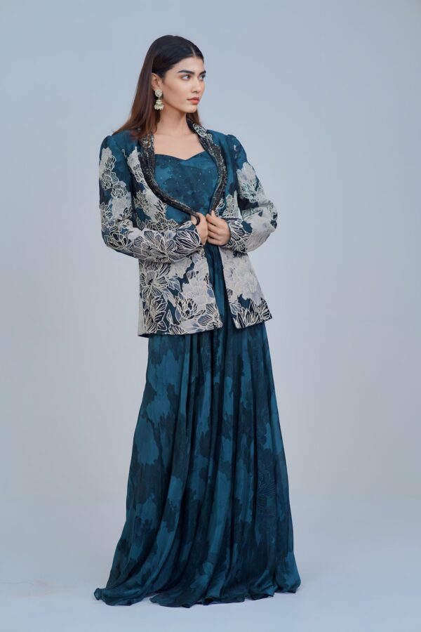 Elegant Floral Indo Western Set with Sleek Blazer Style