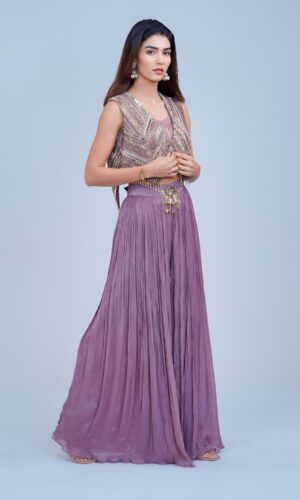 Sleek Indo-Western Elegance with Girly Hand Stitched Shrug