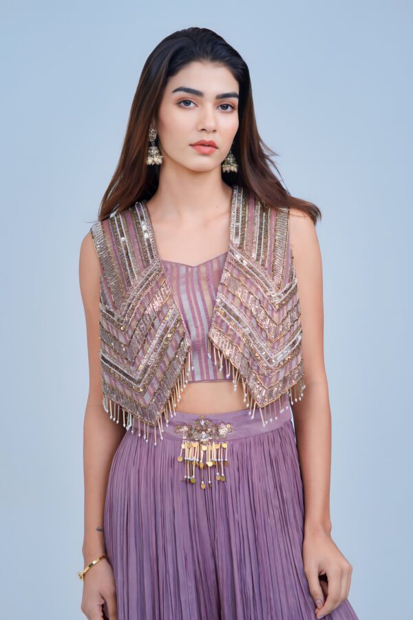 Sleek Indo-Western Elegance with Girly Hand Stitched Shrug