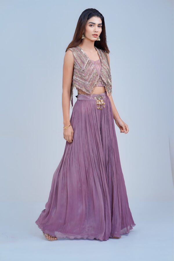 Sleek Indo-Western Elegance with Girly Hand Stitched Shrug