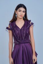 Regal Violet Draped IndoWestern with Sequin Accents
