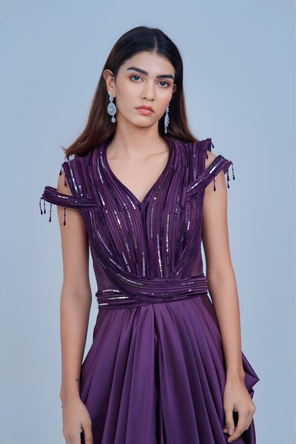 Regal Violet Draped IndoWestern with Sequin Accents