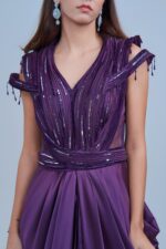 Regal Violet Draped IndoWestern with Sequin Accents