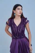 Regal Violet Draped IndoWestern with Sequin Accents