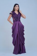 Regal Violet Draped IndoWestern with Sequin Accents