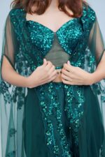 Stunning Bottle Green Indo Western Skirt Set with Sleek Sequin Cape