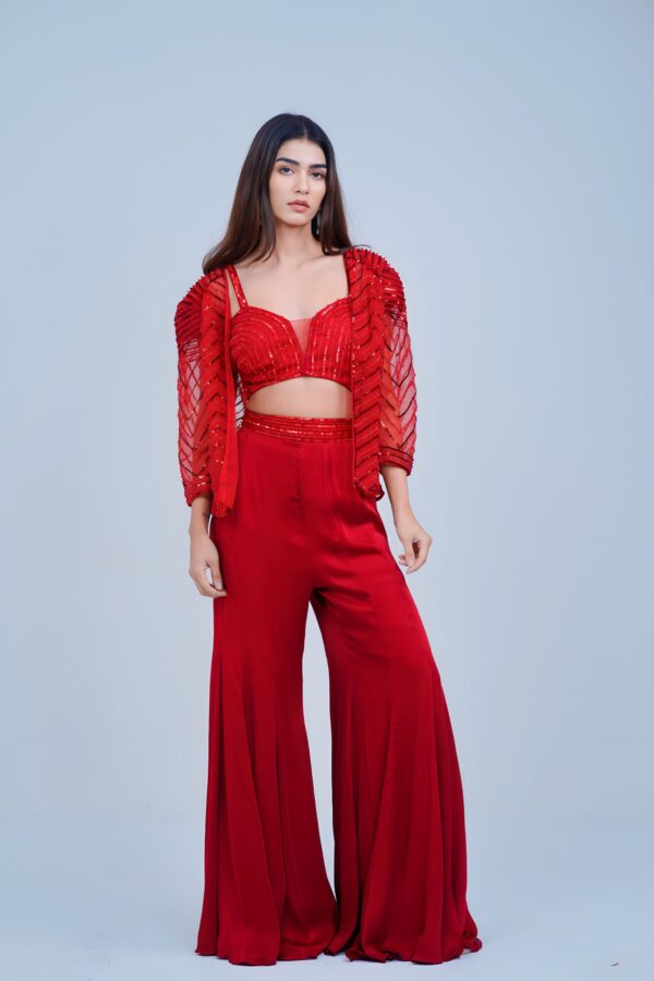 Stunning Red Indo Western Blazer Set with Elegant Detailing