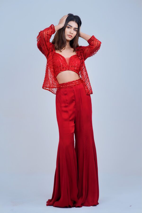 Stunning Red Indo Western Blazer Set with Elegant Detailing