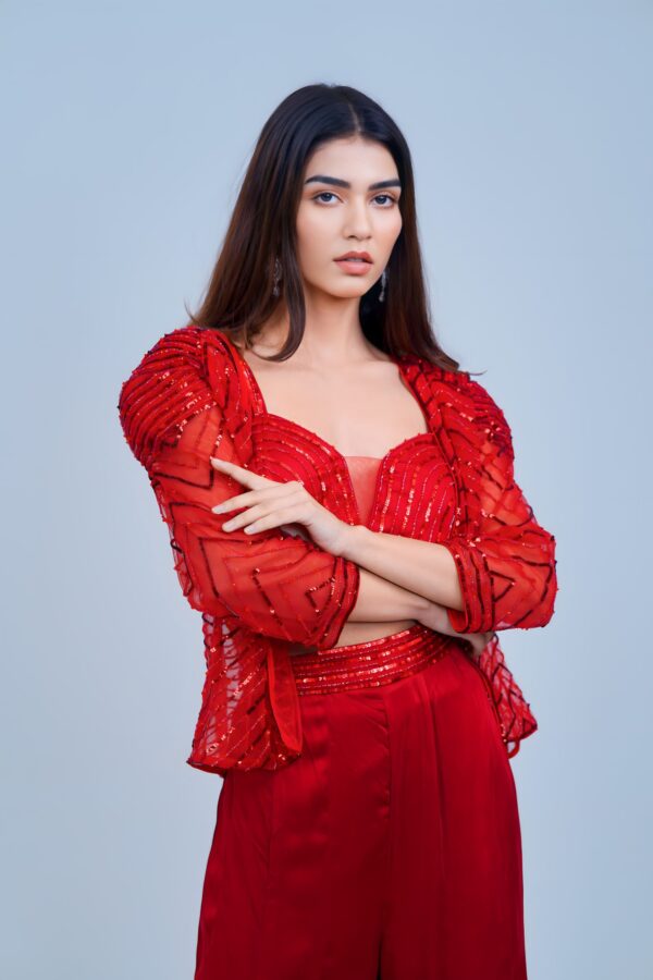 Stunning Red Indo Western Blazer Set with Elegant Detailing