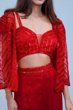 Stunning Red Indo Western Blazer Set with Elegant Detailing