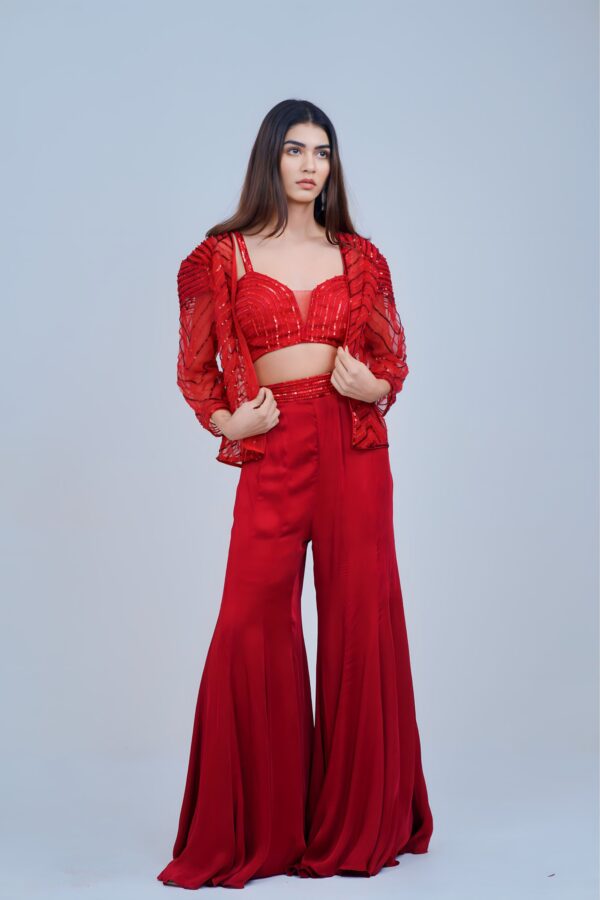 Stunning Red Indo Western Blazer Set with Elegant Detailing