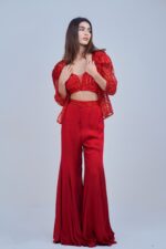 Stunning Red Indo Western Blazer Set with Elegant Detailing