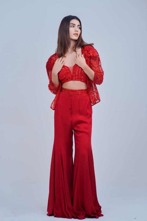 Stunning Red Indo Western Blazer Set with Elegant Detailing
