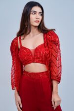 Stunning Red Indo Western Blazer Set with Elegant Detailing