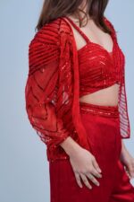 Stunning Red Indo Western Blazer Set with Elegant Detailing