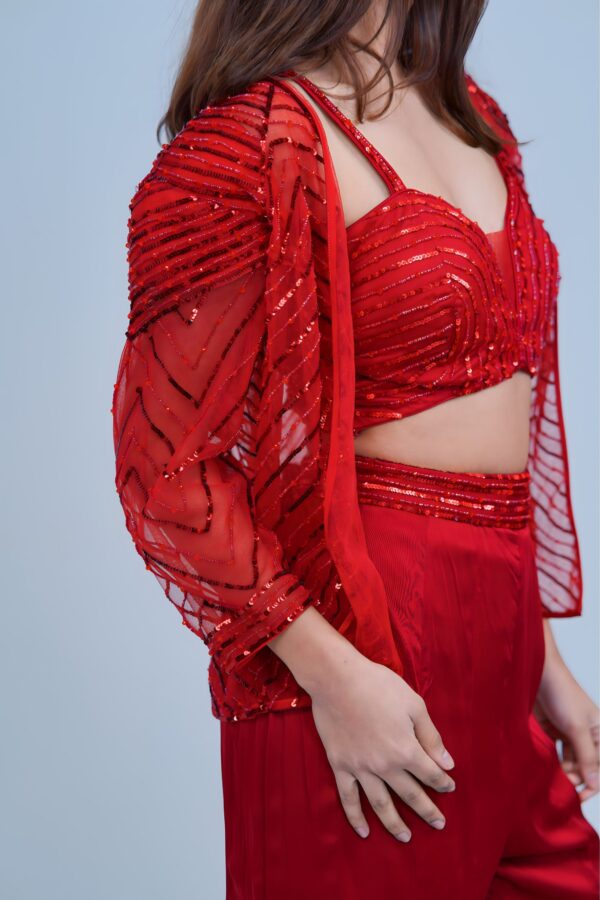 Stunning Red Indo Western Blazer Set with Elegant Detailing