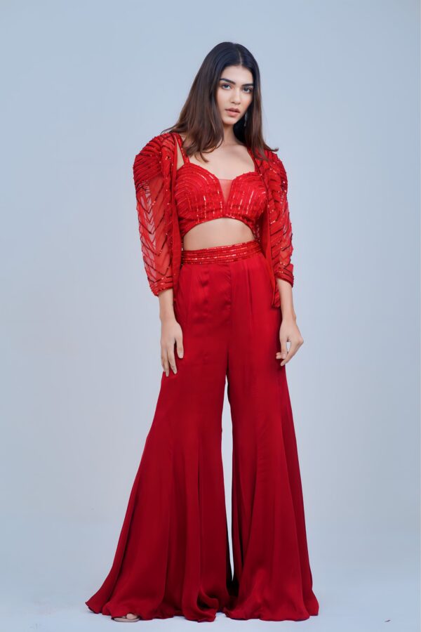 Stunning Red Indo Western Blazer Set with Elegant Detailing