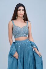 Ethereal Ice Blue IndoWestern with Silver Highlights