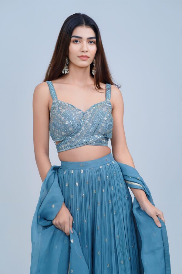 Ethereal Ice Blue IndoWestern with Silver Highlights