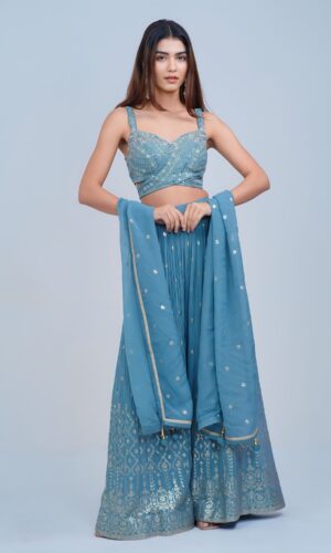 Ethereal Ice Blue IndoWestern with Silver Highlights