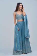 Ethereal Ice Blue IndoWestern with Silver Highlights