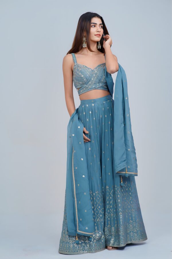 Ethereal Ice Blue IndoWestern with Silver Highlights