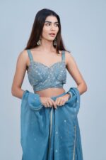 Ethereal Ice Blue IndoWestern with Silver Highlights