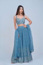 Ethereal Ice Blue IndoWestern with Silver Highlights