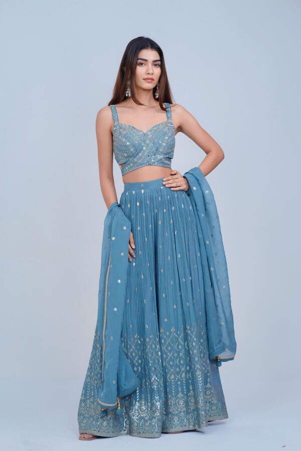 Ethereal Ice Blue IndoWestern with Silver Highlights