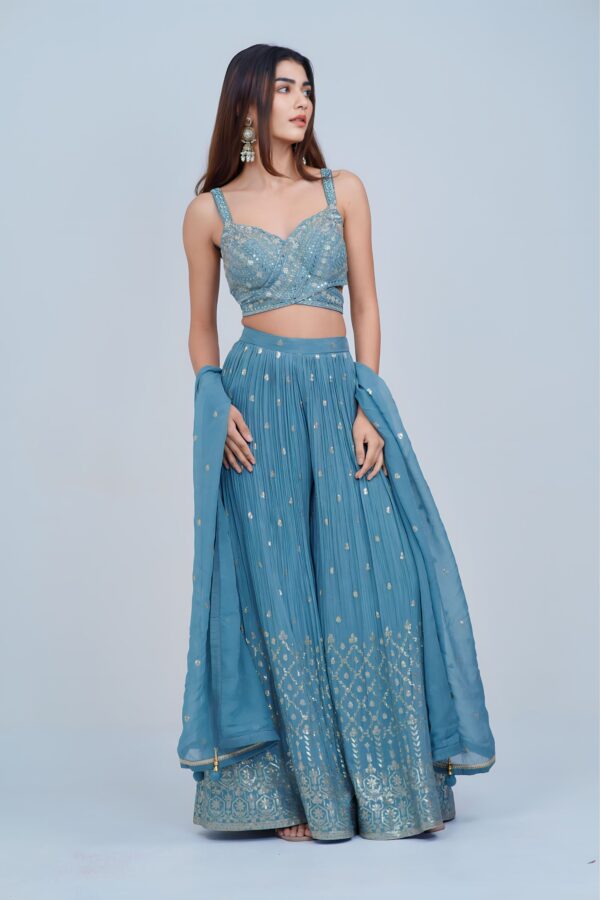Ethereal Ice Blue IndoWestern with Silver Highlights