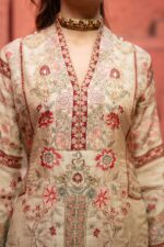 Cream Pakistani Digital Printed Suit With Touch of  Contrast