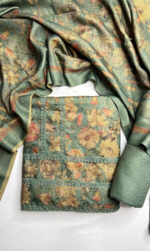 Floral Prints Pakistani Suit with Crochet Lace Work