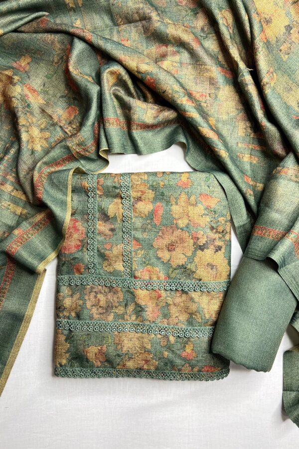 Floral Prints Pakistani Suit with Crochet Lace Work