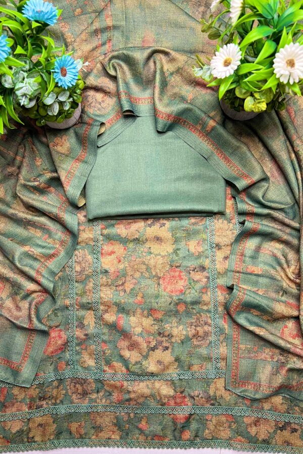 Floral Prints Pakistani Suit with Crochet Lace Work