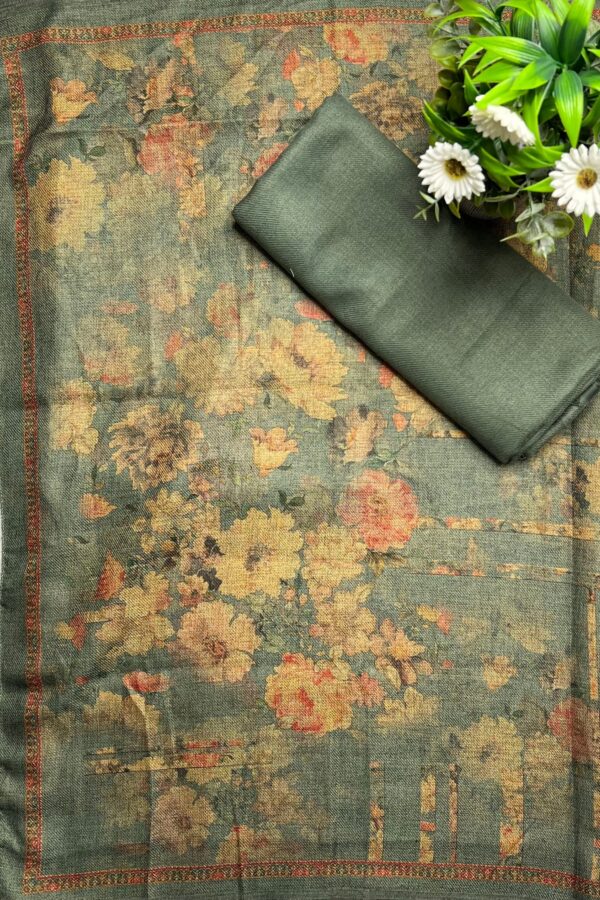 Floral Prints Pakistani Suit with Crochet Lace Work