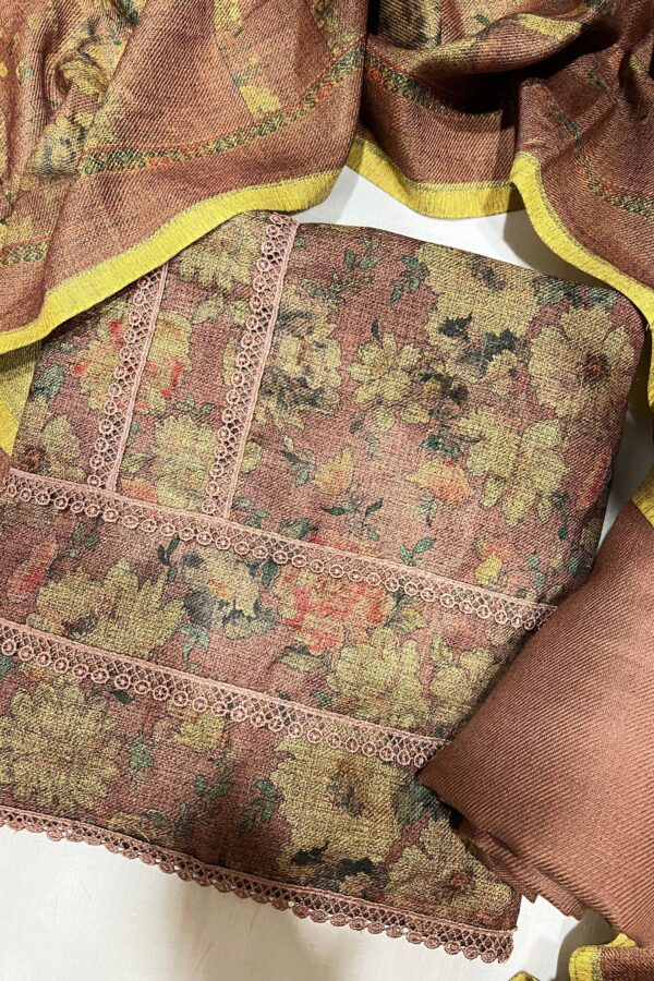 Floral Prints Pakistani Suit with Crochet Lace Work