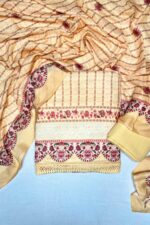 Light Yellow Unstitched Floral Prints Warm Suit