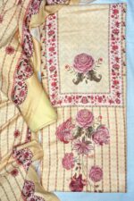 Light Yellow Unstitched Floral Prints Warm Suit