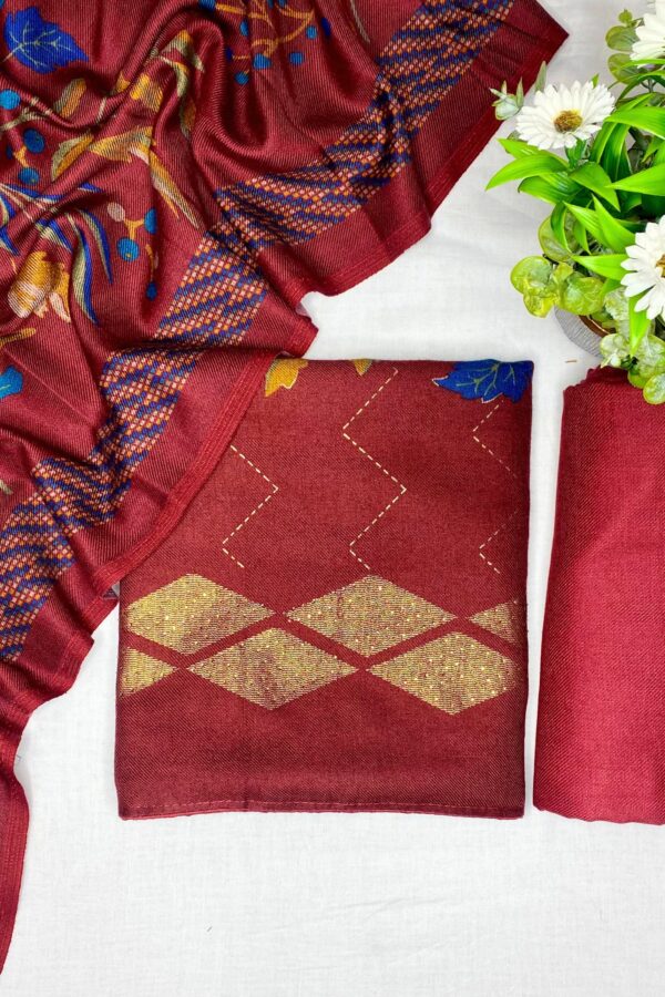 Luxury Maroon Digital Printed Warm Suit