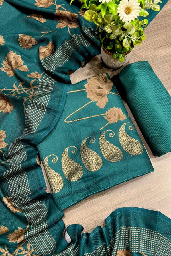 Stunning Green Pashmina Unstitched Suit