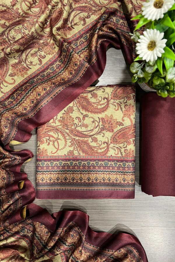 Elegant Floral Print Unstitched Warm Suit