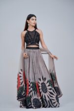 Ethereal Black and Grey Embroidered Floral Lehenga Set