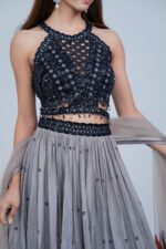 Ethereal Black and Grey Embroidered Floral Lehenga Set